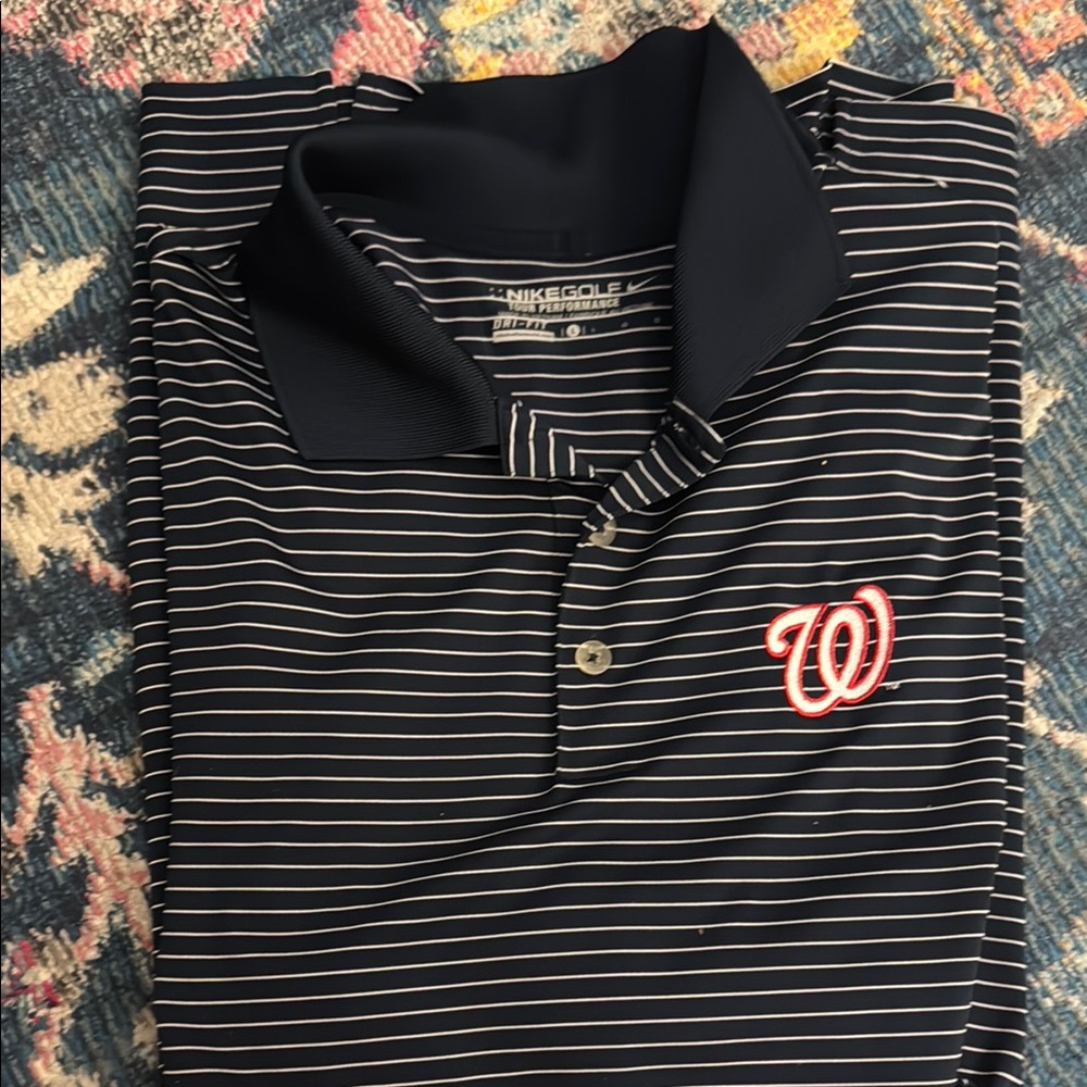Nike Golf Washington Nationals Navy Striped Polo Shirt